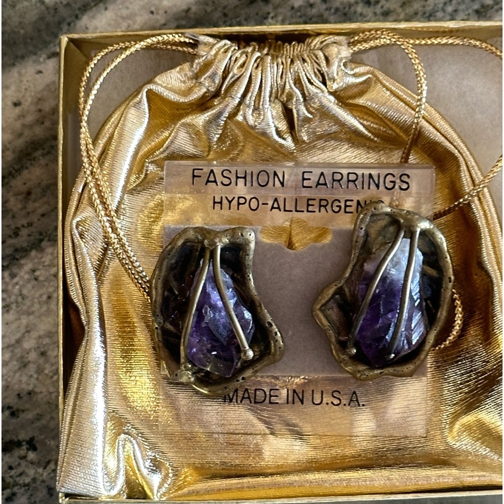 New Vintage 2000's Fashion Amethyst Earrings Hypo Allergenic Made in USA .